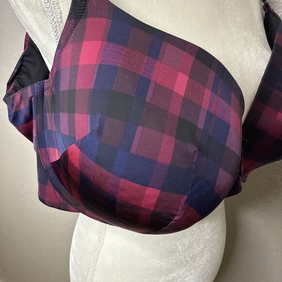 Torrid Curve Full Coverage Bra Blue Red Plaid Check Size 48 DDD Underwire Molded - Picture 4 of 11
